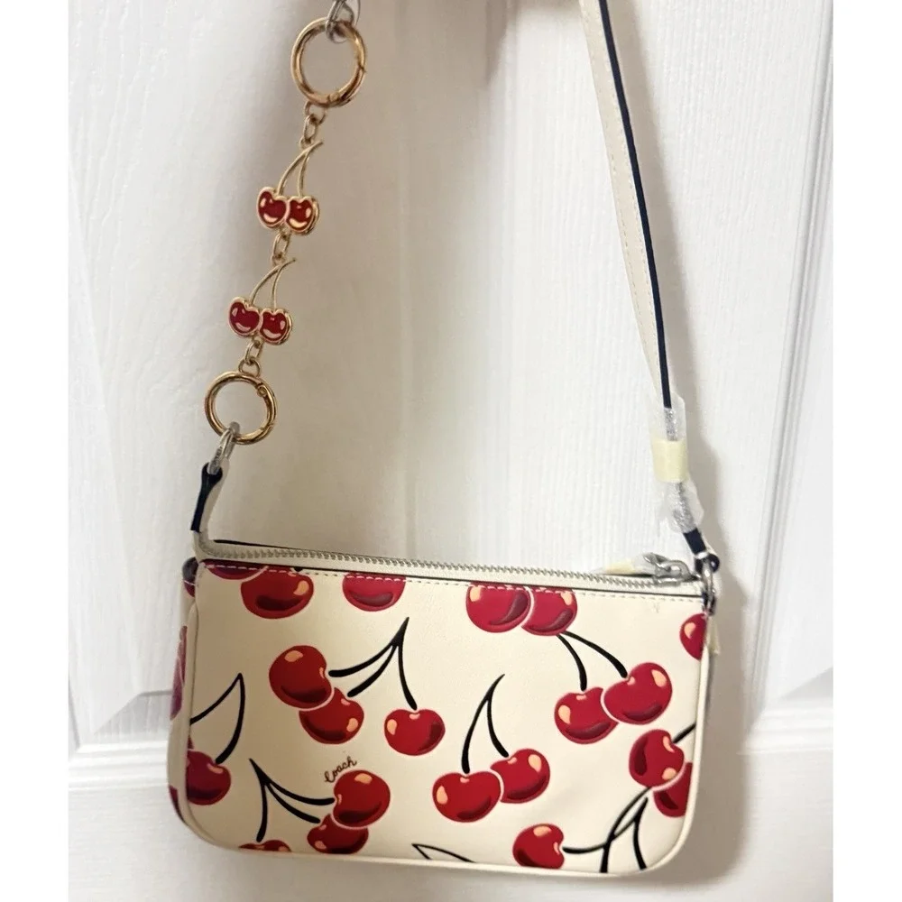coach Chalk White nolita 19 Red cherry print With Cherry Strap Extender